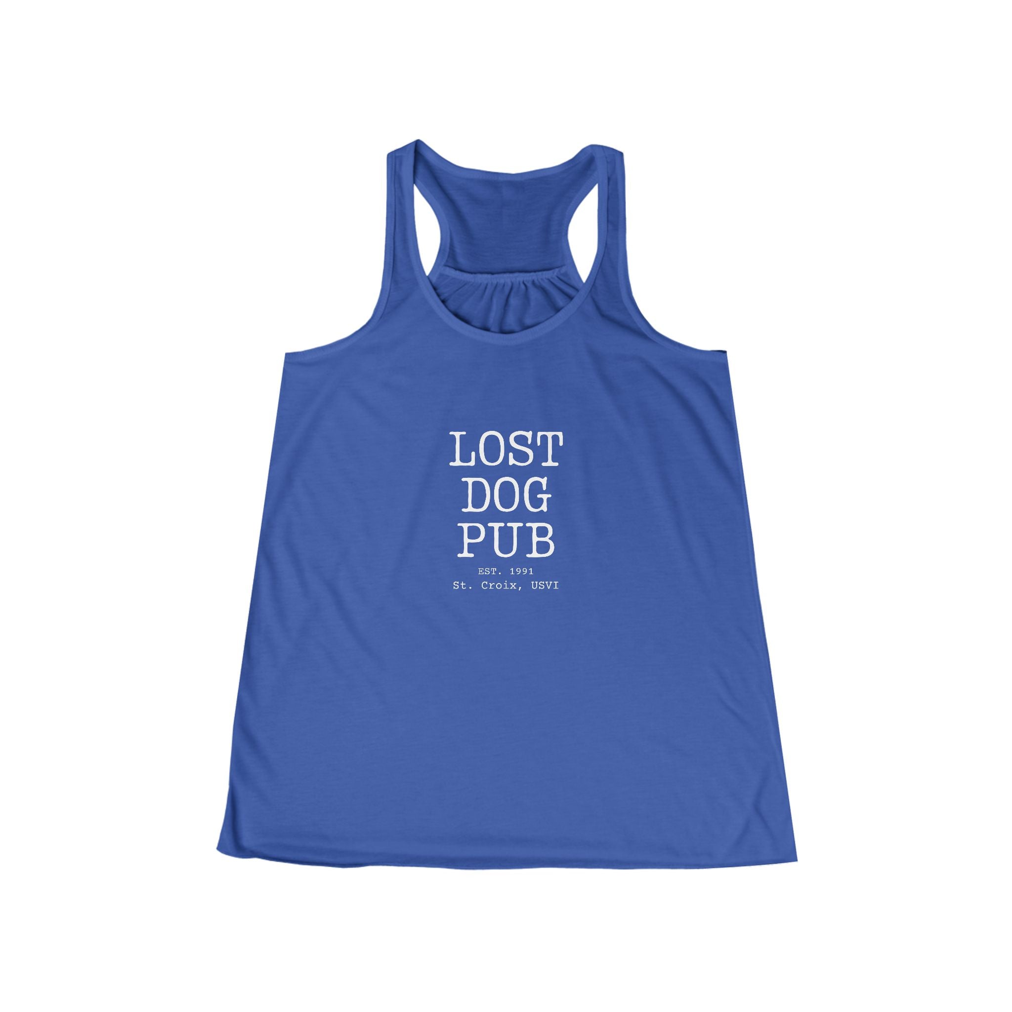 Lost Dog Pub STX Ladies Flowy Tank {White Letters}
